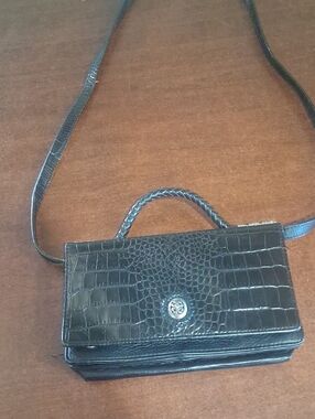 Brighton Black Croc-Embossed Leather Crossbody with Top Handle